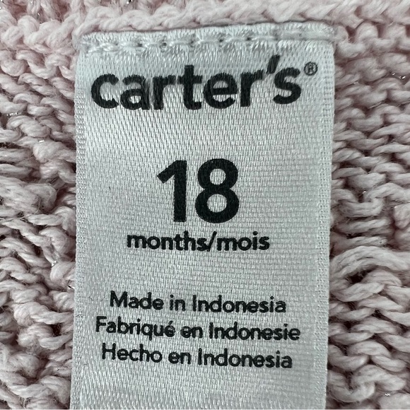 Carter’s Pink Silver Long Sleeve V-Neck Cardigan Sweater Size 18 Months Girl’s - Picture 2 of 5